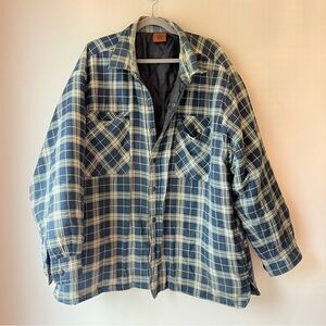 West 353 Quilted Flannel Shirt Jacket XXL Plaid Blue Lined Snap Button Workwear